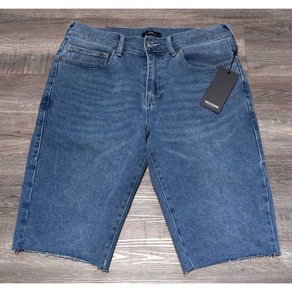NEW True Religion Men's Size 32 Ricky Relaxed Straight Frayed Denim Jean Shorts